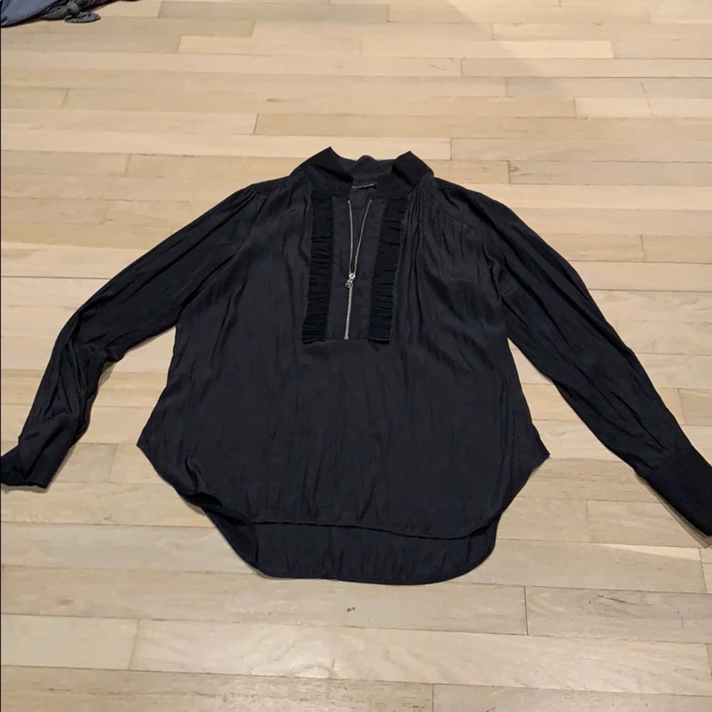 Black silk long sleeve top